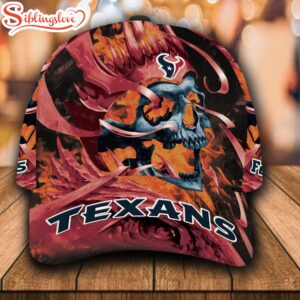 Custom Name NFL Houston Texans Flame Skull All Over Print 3D Classic Cap 0