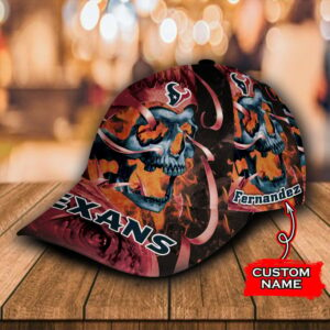 Custom Name NFL Houston Texans Flame Skull All Over Print 3D Classic Cap 2