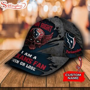 Custom Name NFL Houston Texans Luxury Skull Damn Right All Over Print 3D Classic Cap 2