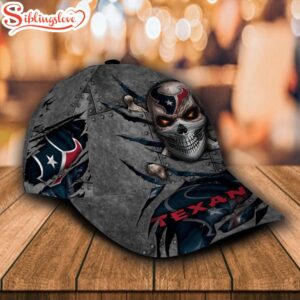 Custom Name NFL Houston Texans Skull All Over Print 3D Classic Cap 1