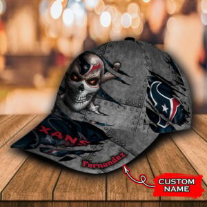 Custom Name NFL Houston Texans Skull All Over Print 3D Classic Cap 2