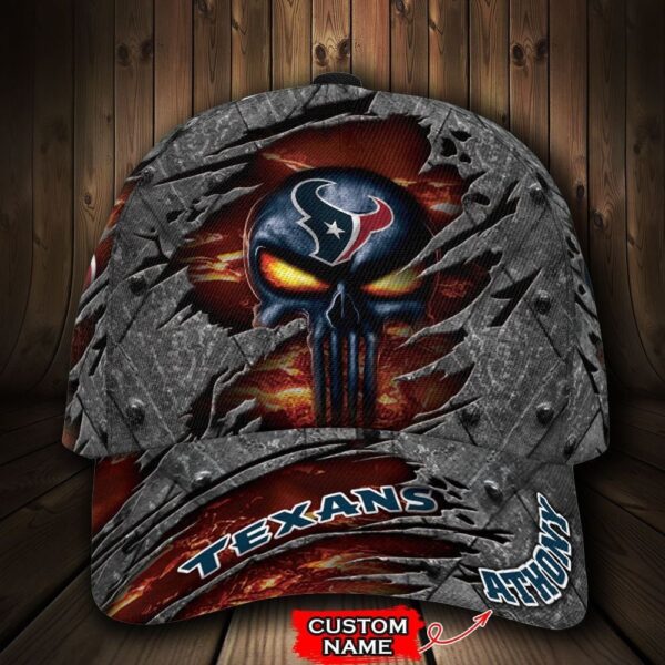 Custom Name NFL Houston Texans The Punisher Skull All Over Print 3D Classic Cap