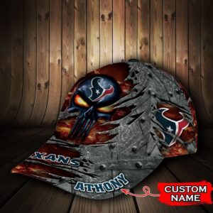 Custom Name NFL Houston Texans The Punisher Skull All Over Print 3D Classic Cap 3