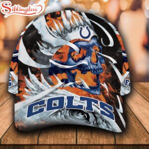 Custom Name NFL Indianapolis Colts Fire Skull All Over Print 3D Classic Cap 0