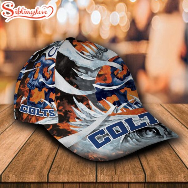 Custom Name NFL Indianapolis Colts Fire Skull All Over Print 3D Classic Cap