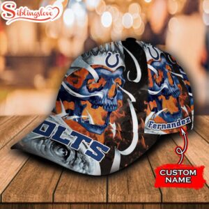 Custom Name NFL Indianapolis Colts Fire Skull All Over Print 3D Classic Cap 2