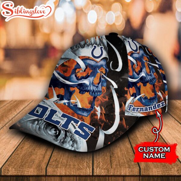 Custom Name NFL Indianapolis Colts Fire Skull All Over Print 3D Classic Cap