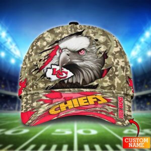 Custom Name NFL Kansas City Chiefs Eagle Camo Baseball Cap 1