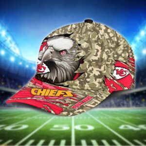 Custom Name NFL Kansas City Chiefs Eagle Camo Baseball Cap 2