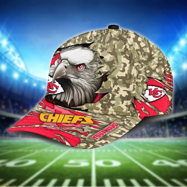 Custom Name NFL Kansas City Chiefs Eagle Camo Baseball Cap