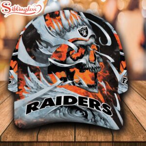 Custom Name NFL Las Vegas Raiders Fire Skull All Over Print 3D Classic Cap 0