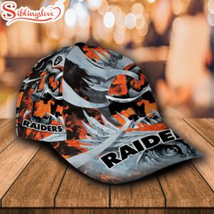 Custom Name NFL Las Vegas Raiders Fire Skull All Over Print 3D Classic Cap 1