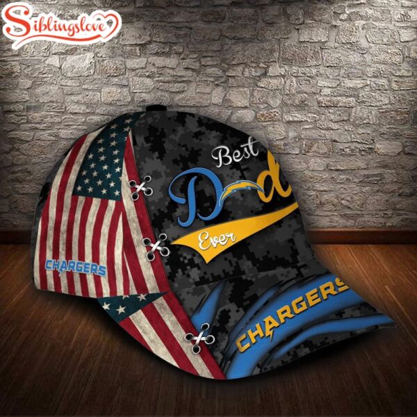 Custom Name NFL Los Angeles Chargers Best Dad USA Flag All Over Print 3D Classic Cap