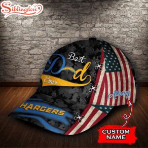 Custom Name NFL Los Angeles Chargers Best Dad USA Flag All Over Print 3D Classic Cap 2