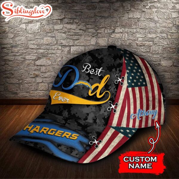 Custom Name NFL Los Angeles Chargers Best Dad USA Flag All Over Print 3D Classic Cap