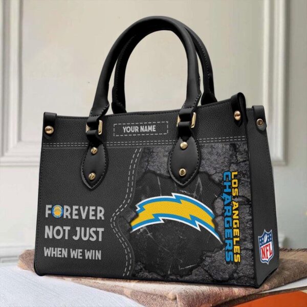 Custom Name NFL Los Angeles Chargers Forever Not Just When We Win Leather Hand Bag