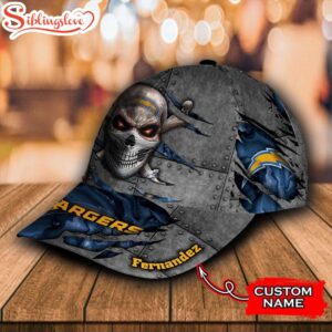 Custom Name NFL Los Angeles Chargers Skull All Over Print 3D Classic Cap 2