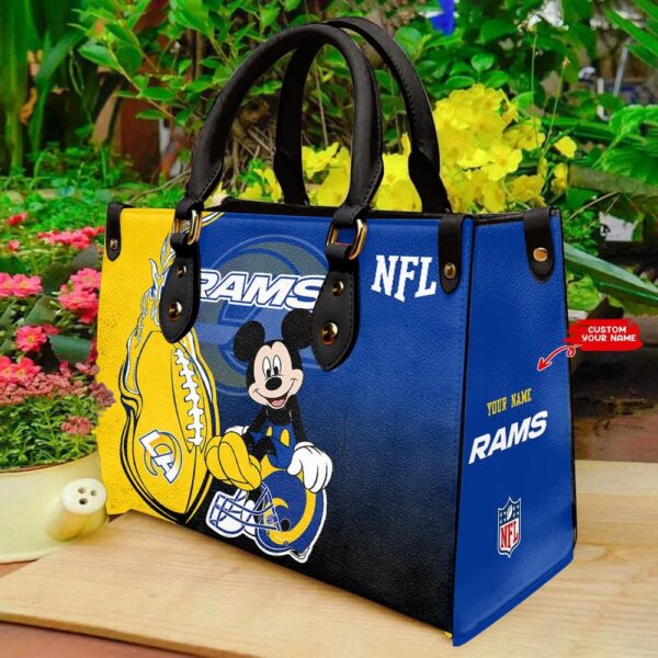 Custom Name NFL Los Angeles Rams Mickey Mouse Leather Hand Bag