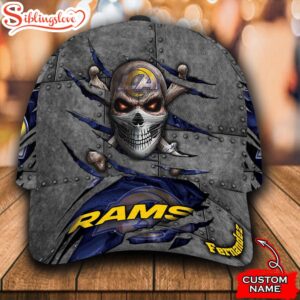 Custom Name NFL Los Angeles Rams Skull All Over Print 3D Classic Cap 0