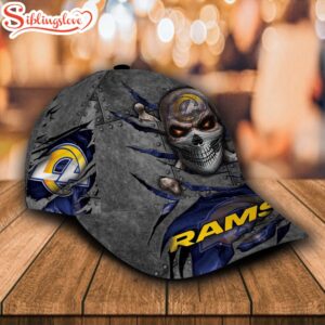 Custom Name NFL Los Angeles Rams Skull All Over Print 3D Classic Cap 1