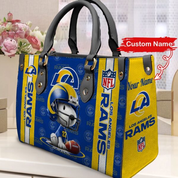 Custom Name NFL Los Angeles Rams Snoopy Leather Hand Bag