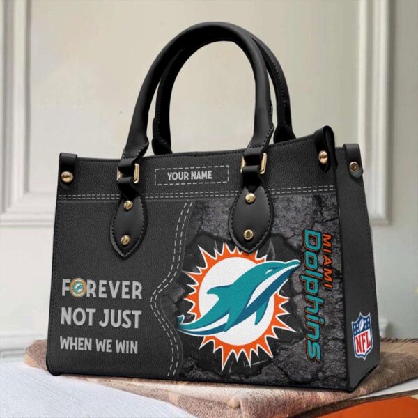 Custom Name NFL Miami Dolphins Forever Not Just When We Win Leather Hand Bag