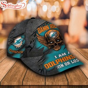 Custom Name NFL Miami Dolphins Luxury Skull Damn Right All Over Print 3D Classic Cap 1