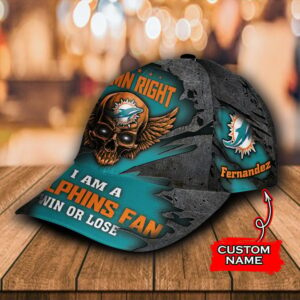 Custom Name NFL Miami Dolphins Luxury Skull Damn Right All Over Print 3D Classic Cap 2