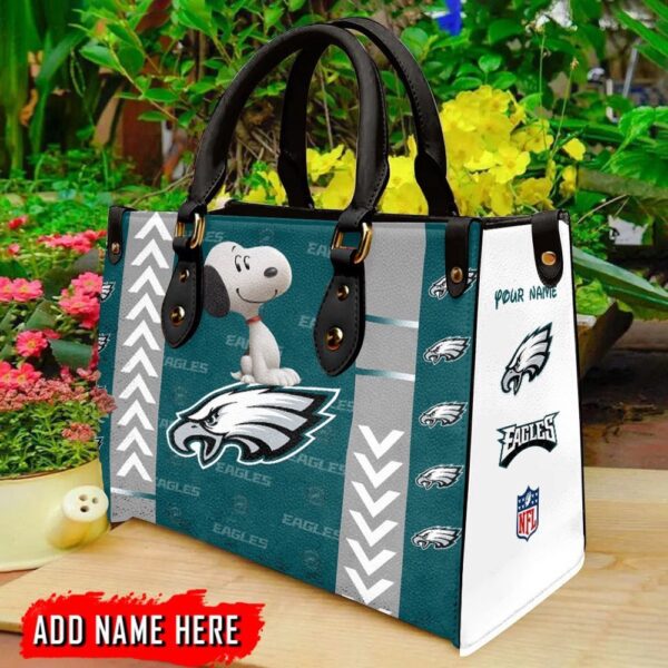 Custom Name NFL Miami Dolphins Snoopy Leather Hand Bag