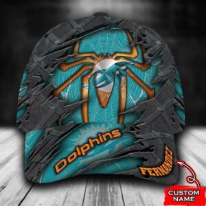 Custom Name NFL Miami Dolphins Spider Man All Over Print Cyan 3D Classic Cap 1