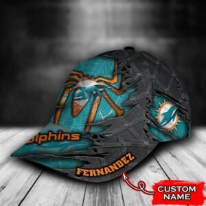 Custom Name NFL Miami Dolphins Spider Man All Over Print Cyan 3D Classic Cap 3