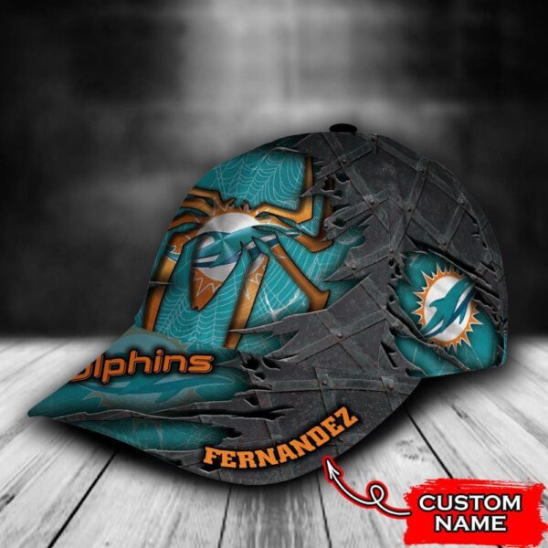 Custom Name NFL Miami Dolphins Spider Man All Over Print – Cyan 3D Classic Cap