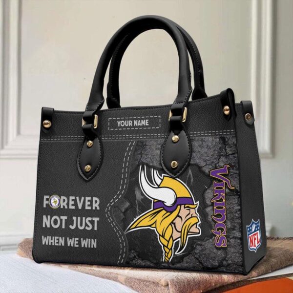 Custom Name NFL Minnesota Vikings Forever Not Just When We Win Leather Hand Bag