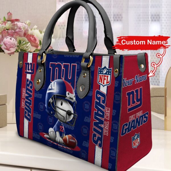 Custom Name NFL New York Giants Snoopy Leather Hand Bag