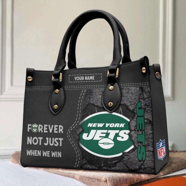 Custom Name NFL New York Jets Forever Not Just When We Win Leather Hand Bag