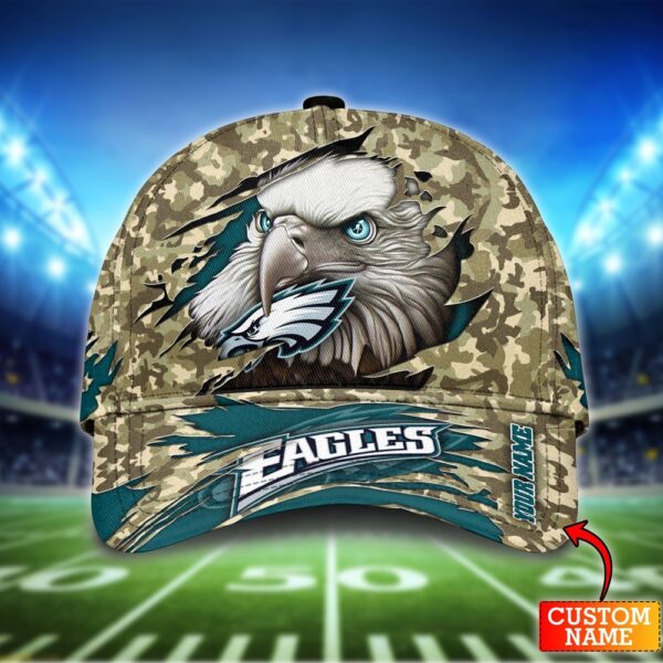 Custom Name NFL Philadelphia Eagles Camo Baseball Cap