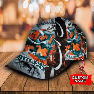 Custom Name NFL Philadelphia Eagles Flame Skull All Over Print 3D Classic Cap 2