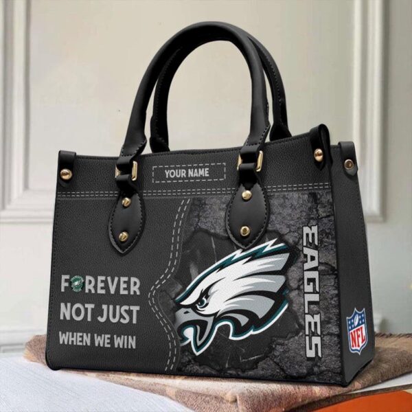 Custom Name NFL Philadelphia Eagles Forever Not Just When We Win Leather Hand Bag