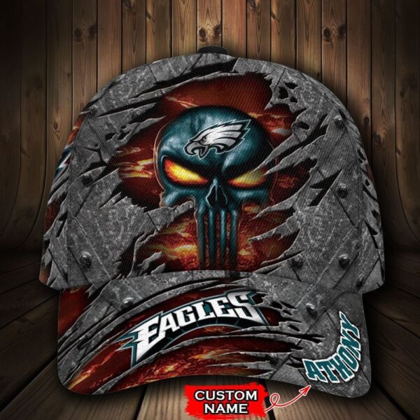 Custom Name NFL Philadelphia Eagles Skull All Over Print 3D Classic Cap