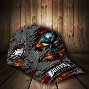 Custom Name NFL Philadelphia Eagles Skull All Over Print 3D Classic Cap 2