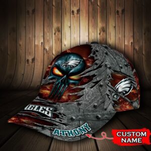 Custom Name NFL Philadelphia Eagles Skull All Over Print 3D Classic Cap 3