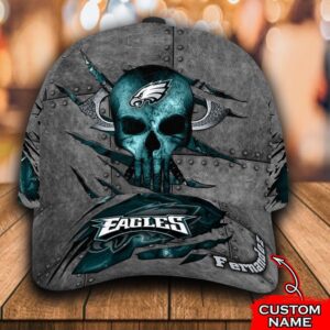 Custom Name NFL Philadelphia Eagles The Punisher Skull All Over Print 3D Classic Cap 1