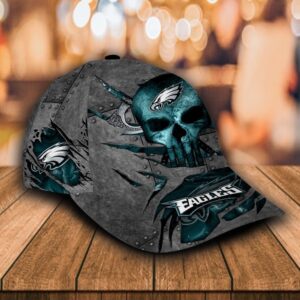 Custom Name NFL Philadelphia Eagles The Punisher Skull All Over Print 3D Classic Cap 2