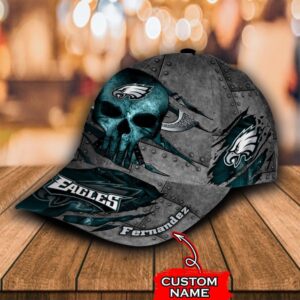 Custom Name NFL Philadelphia Eagles The Punisher Skull All Over Print 3D Classic Cap 3