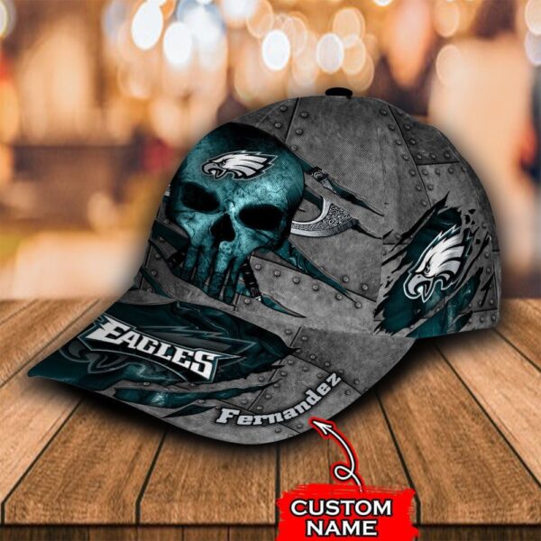 Custom Name NFL Philadelphia Eagles The Punisher Skull All Over Print 3D Classic Cap