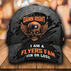 Custom Name NFL Philadelphia Flyers Skull Damn Right All Over Print 3D Classic Cap 0