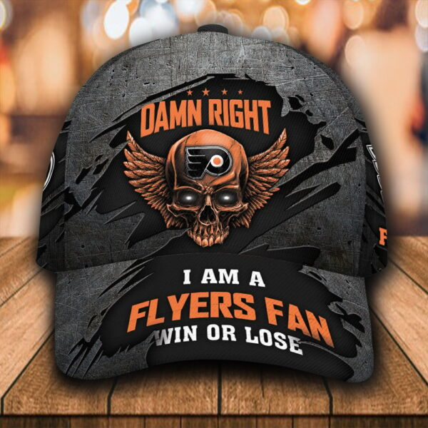 Custom Name NFL Philadelphia Flyers Skull Damn Right All Over Print 3D Classic Cap