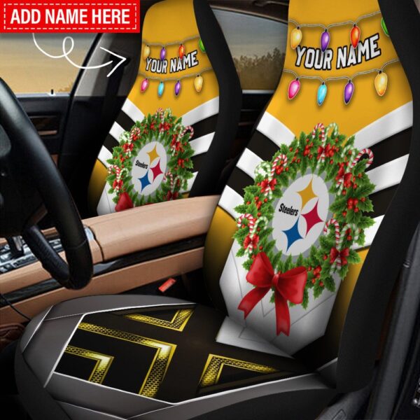 Custom Name NFL Pittsburgh Steelers Christmas Car Seat Covers