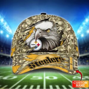 Custom Name NFL Pittsburgh Steelers Eagle Camo Baseball Cap 1