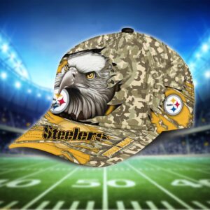 Custom Name NFL Pittsburgh Steelers Eagle Camo Baseball Cap 2